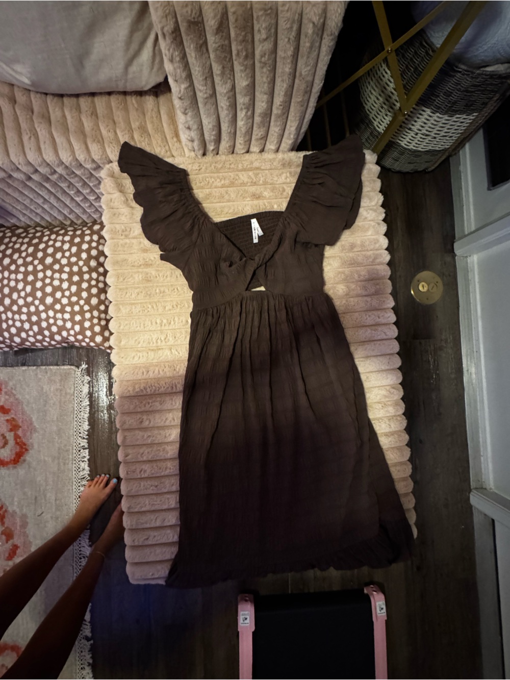 Brown Smocked Waist Maxi Dress